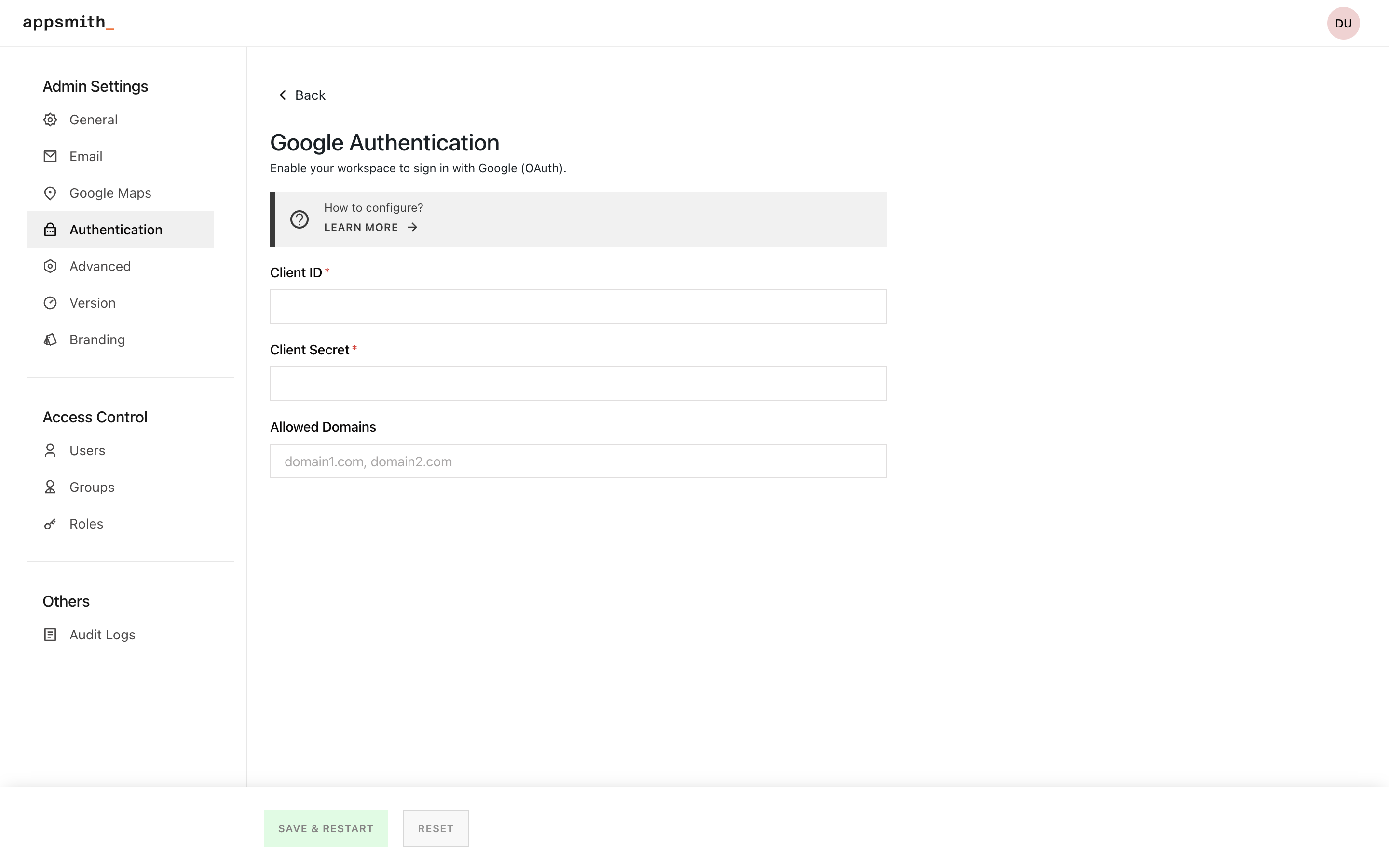 Google authentication configuration image